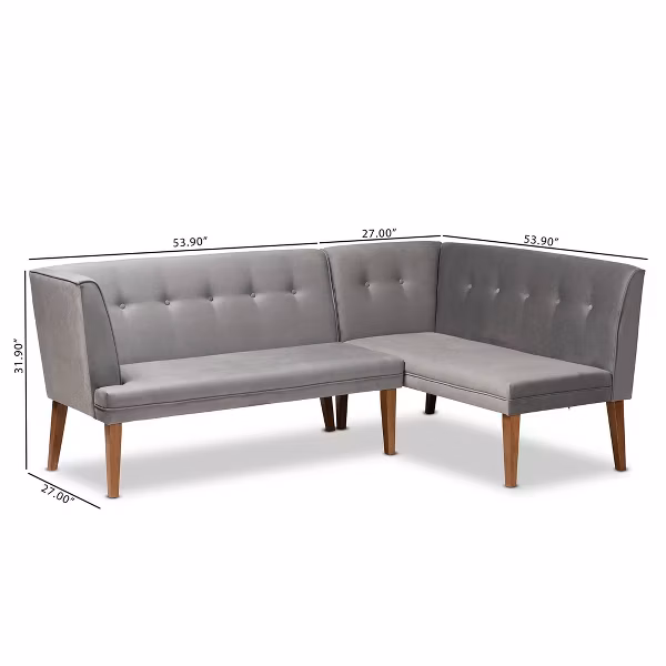 2pc Stewart Upholstered and Wood Dining Nook Banquette Set Gray/Walnut :Baxton Studio - Image 7