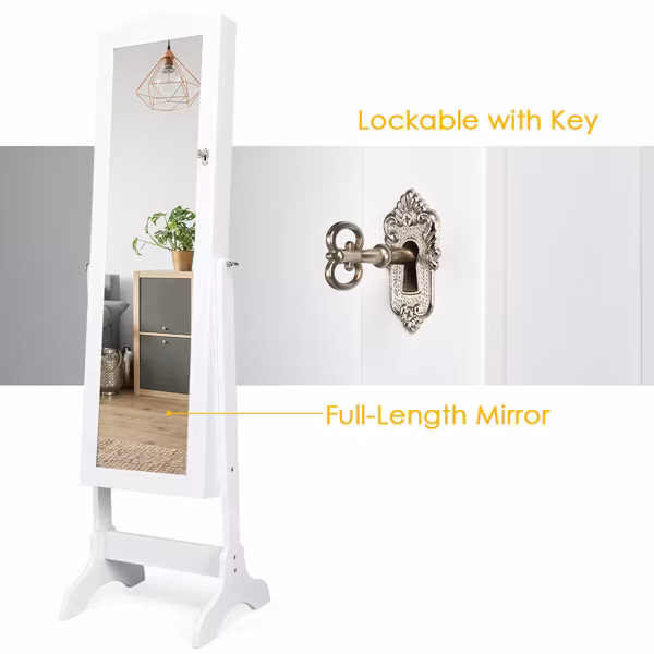Mirrored Jewelry Cabinet Organizer White Storage Box - Costway - Image 10