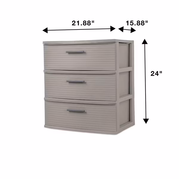3 Drawer Wide Tower Dark Gray - Brightroom™: Plastic Storage Drawers - Image 6