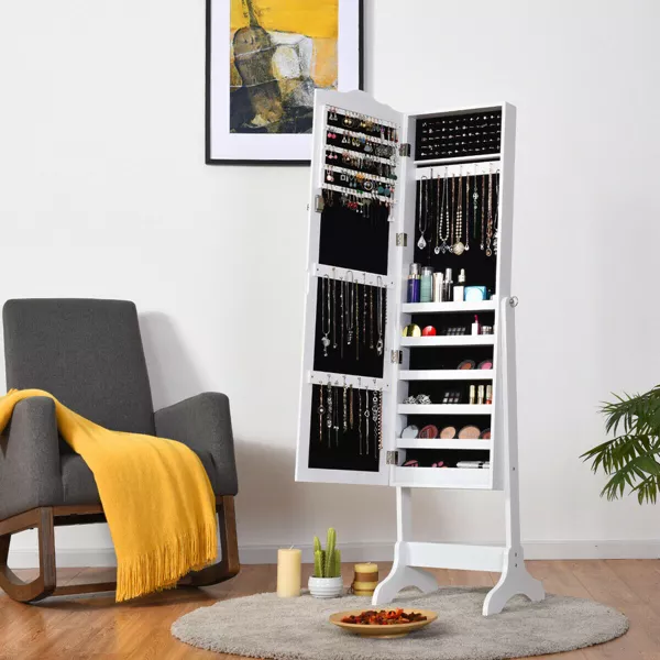 Mirrored Jewelry Cabinet Organizer White Storage Box - Costway - Image 3
