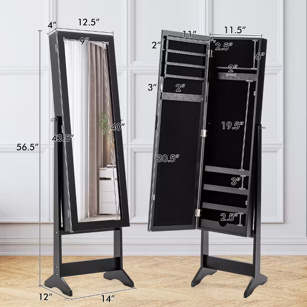Jewelry Mirrored Cabinet Armoire Organizer Storage Box w/ Stand -Costway - Image 3