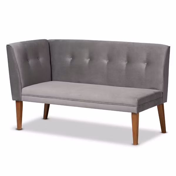 2pc Stewart Upholstered and Wood Dining Nook Banquette Set Gray/Walnut :Baxton Studio - Image 4