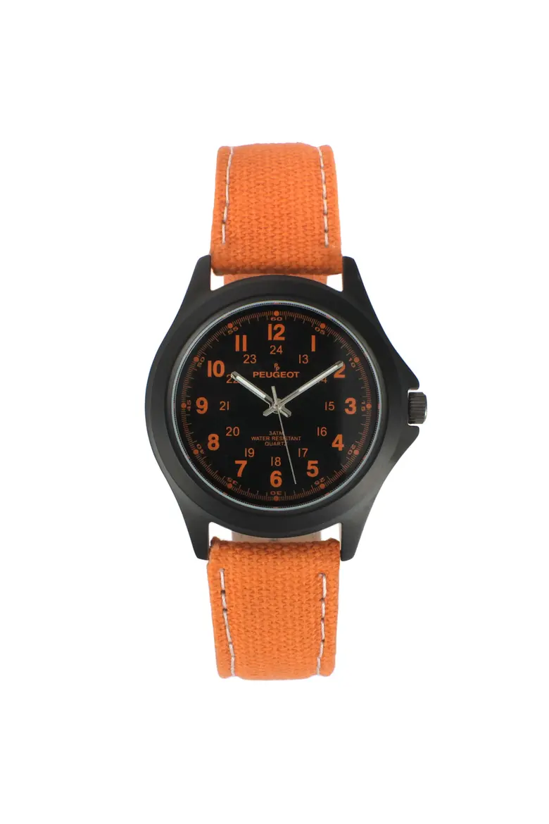 Millitary Dial PVD Plated Canvas Strap Watch By Peugeot