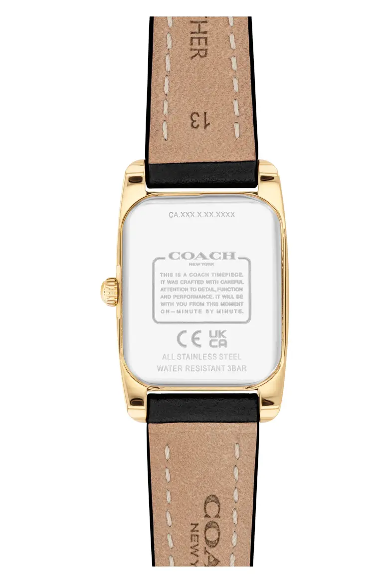 COACH - Saddle Rectangular Leather Strap Watch - Image 3