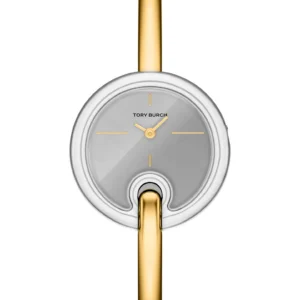 The Small Pierced Two-Tone Bangle Bracelet Watch By Tory Burch