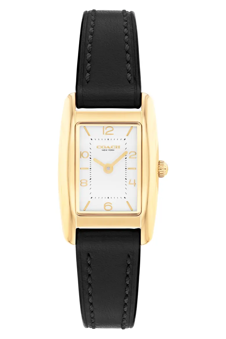 COACH - Saddle Rectangular Leather Strap Watch