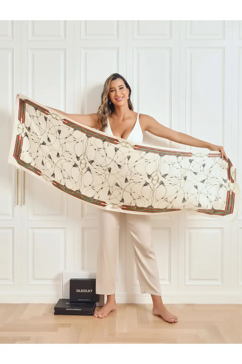 Silk Printed Rectangular Long Stole Scarf - SILKSILKY - Image 3