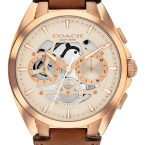 COACH Jackson Rose Gold Tone Multifunction Leather Strap Watch