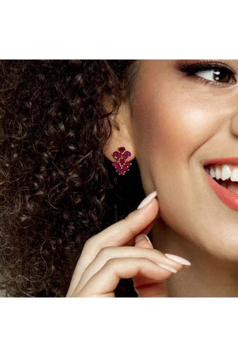 Julianna B. Gemstone Floral Cluster Drop Earrings - Image 4