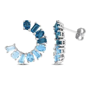 Julianna B. Blue Topaz Curved Earrings - Sterling Silver